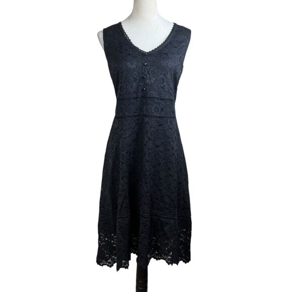Isaac Mizrahi M Petite Black Lace Lined Sleeveless V-Neck Hi-Low Zip Midi Dress - Picture 1 of 11